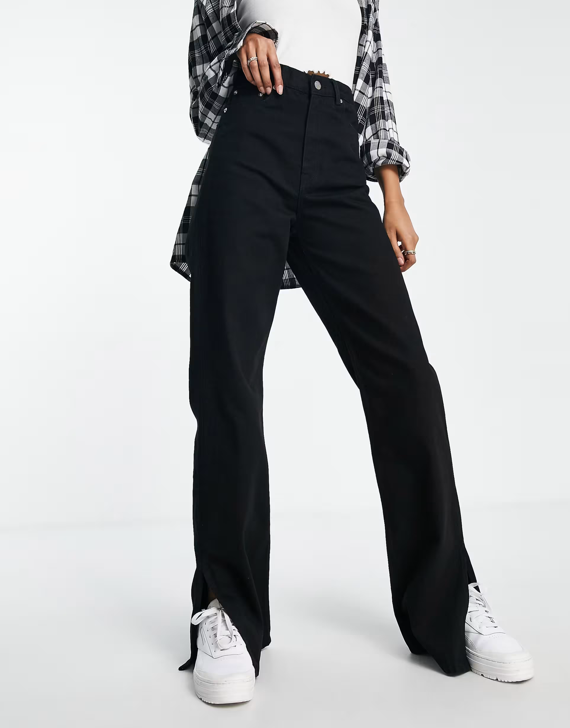 Dr Denim Plus Womens Tall Echo Sky High Wide Leg Jeans With Shoe Slit In Black