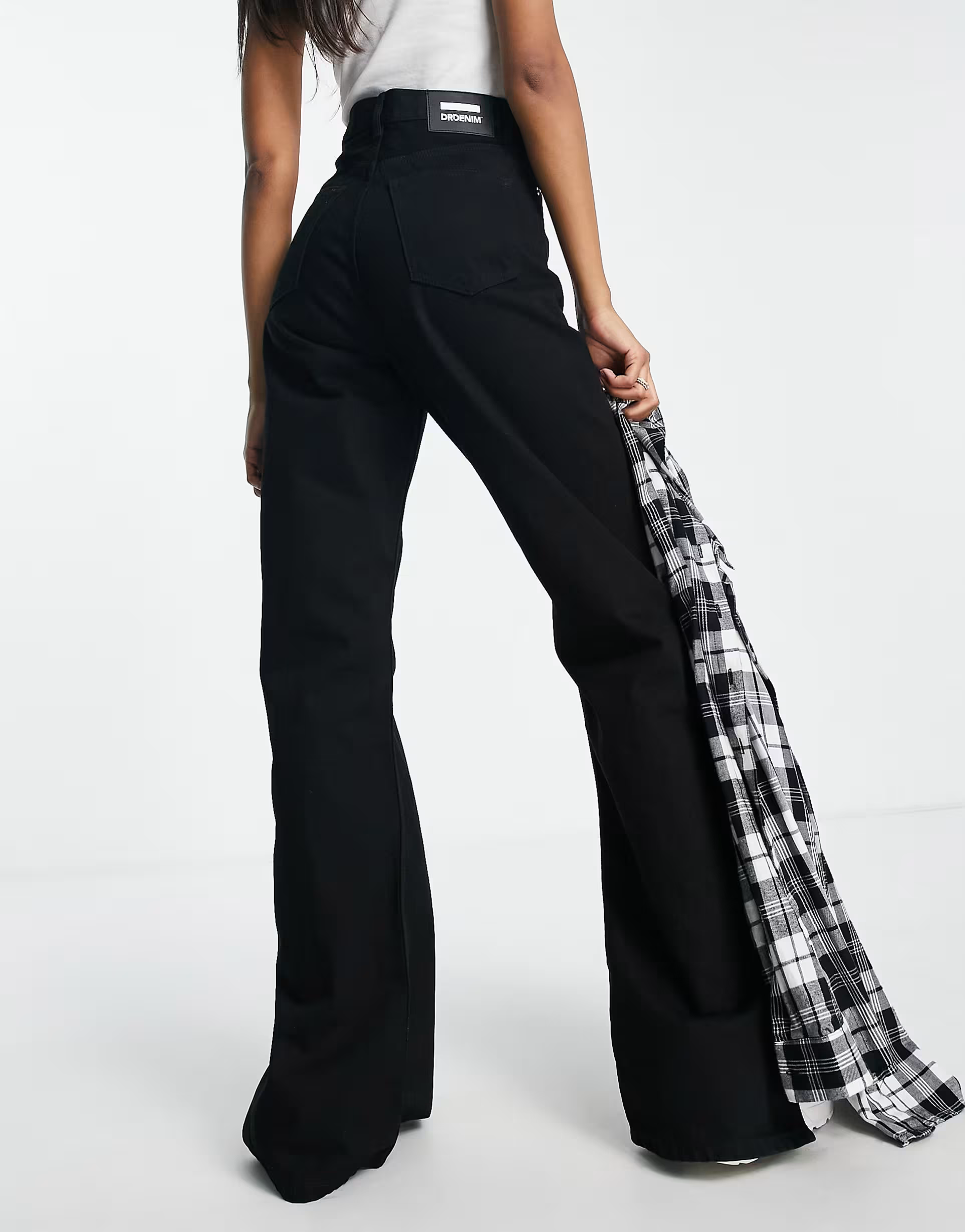 Dr Denim Plus Womens Tall Echo Sky High Wide Leg Jeans With Shoe Slit In Black