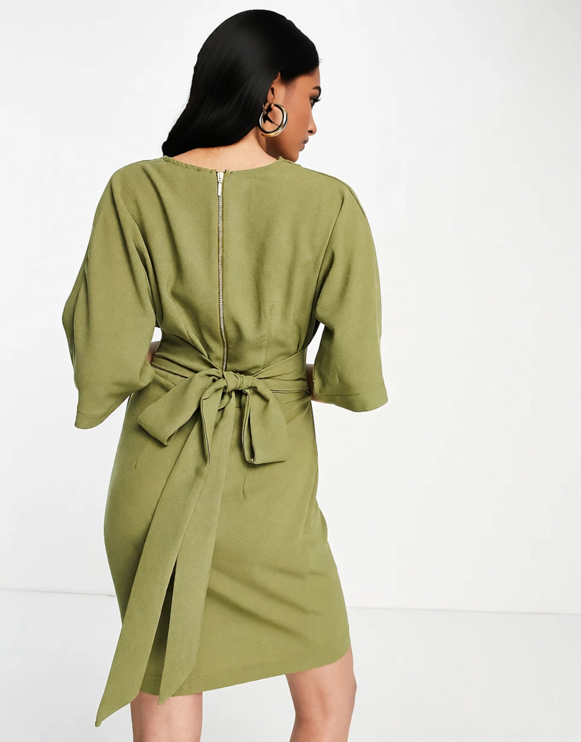 Closet London Womens Tie Back Wrap Front Mini Dress in Olive