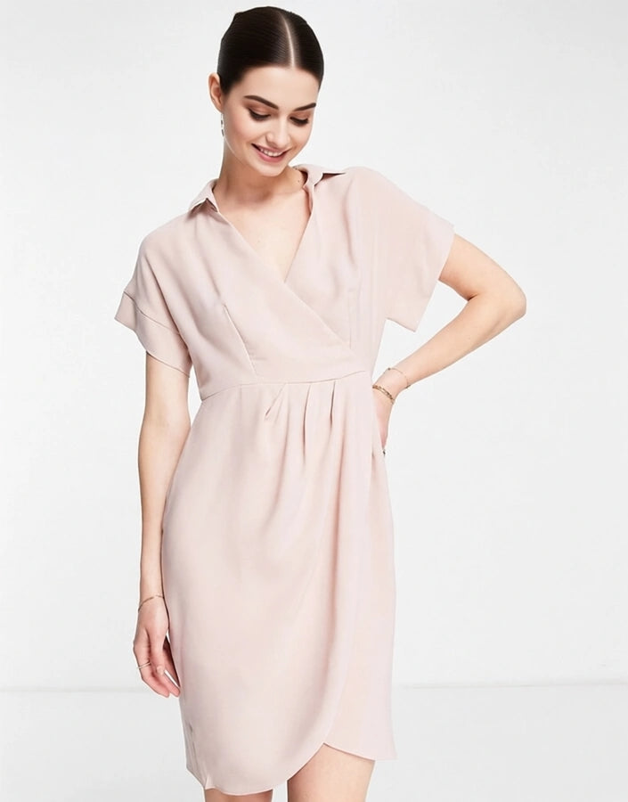 Closet London Womens Wrap Shirt Mini Dress in Blush