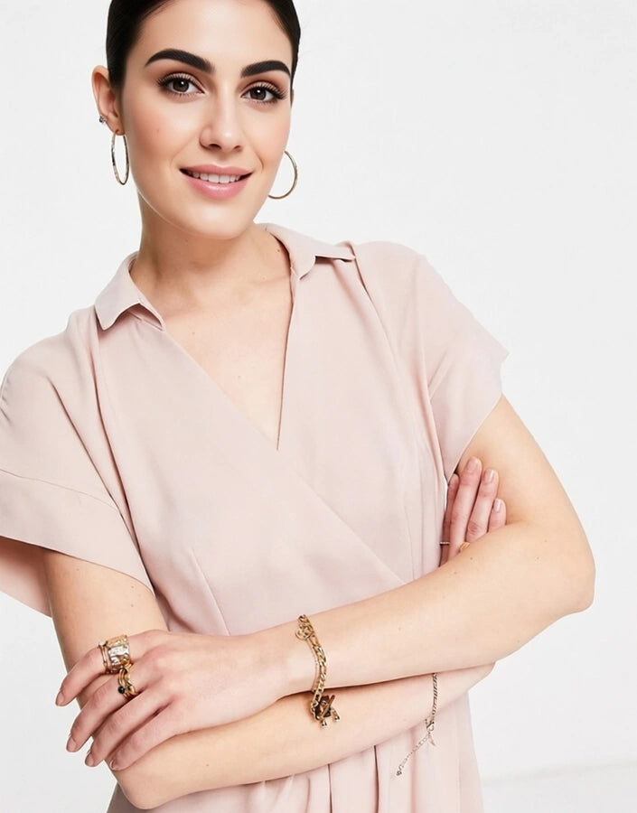 Closet London Womens Wrap Shirt Mini Dress in Blush