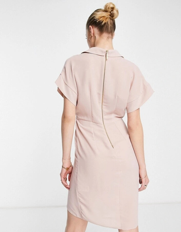 Closet London Womens Wrap Shirt Mini Dress in Blush