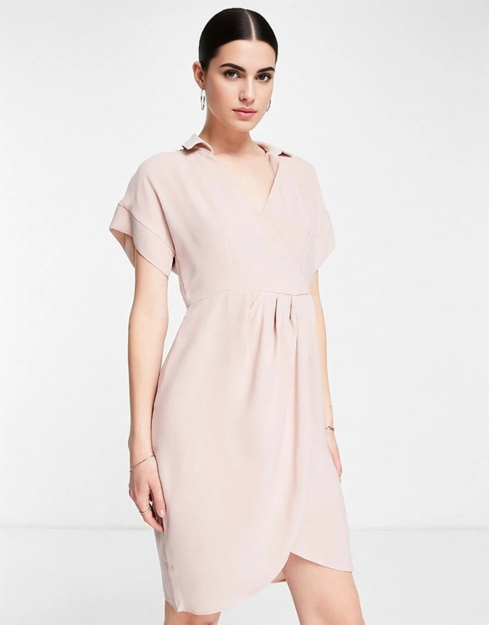 Closet London Womens Wrap Shirt Mini Dress in Blush