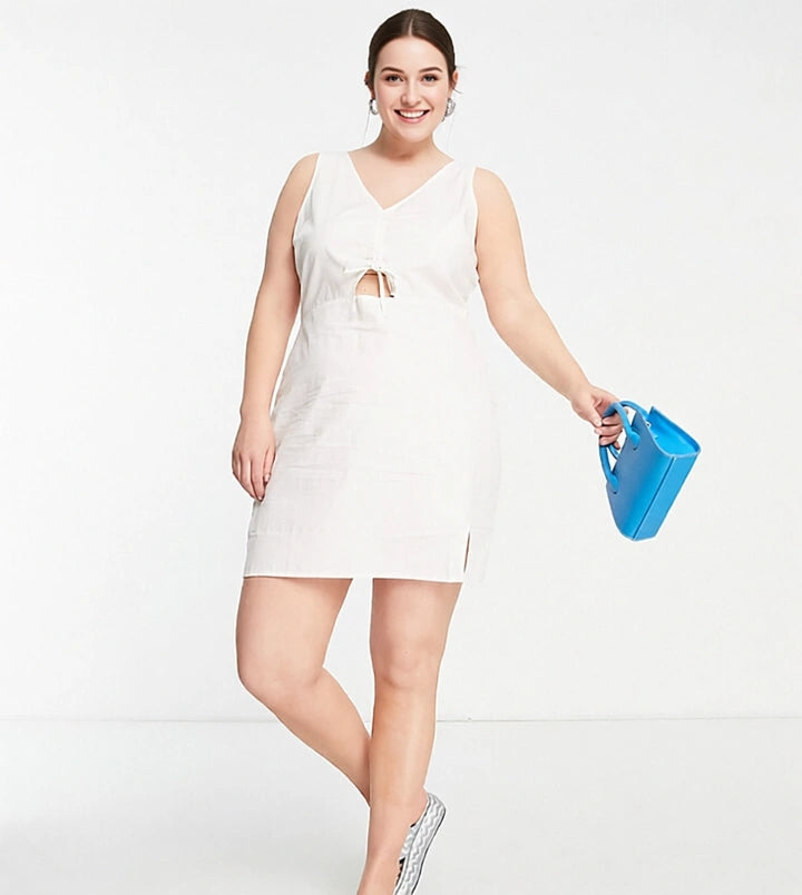 Daisy Street Plus Womens 90S Shift Dress With Ruched Bust In White