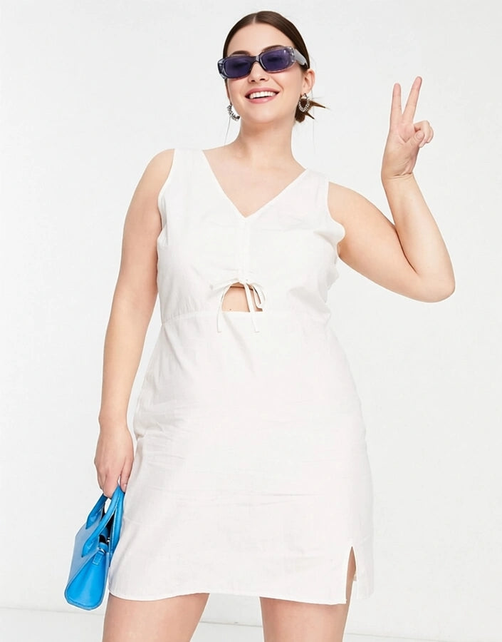 Daisy Street Plus Womens 90S Shift Dress With Ruched Bust In White
