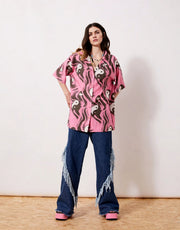 New Girl Order Women's Yin Yang Print Bowling Shirt In Pink