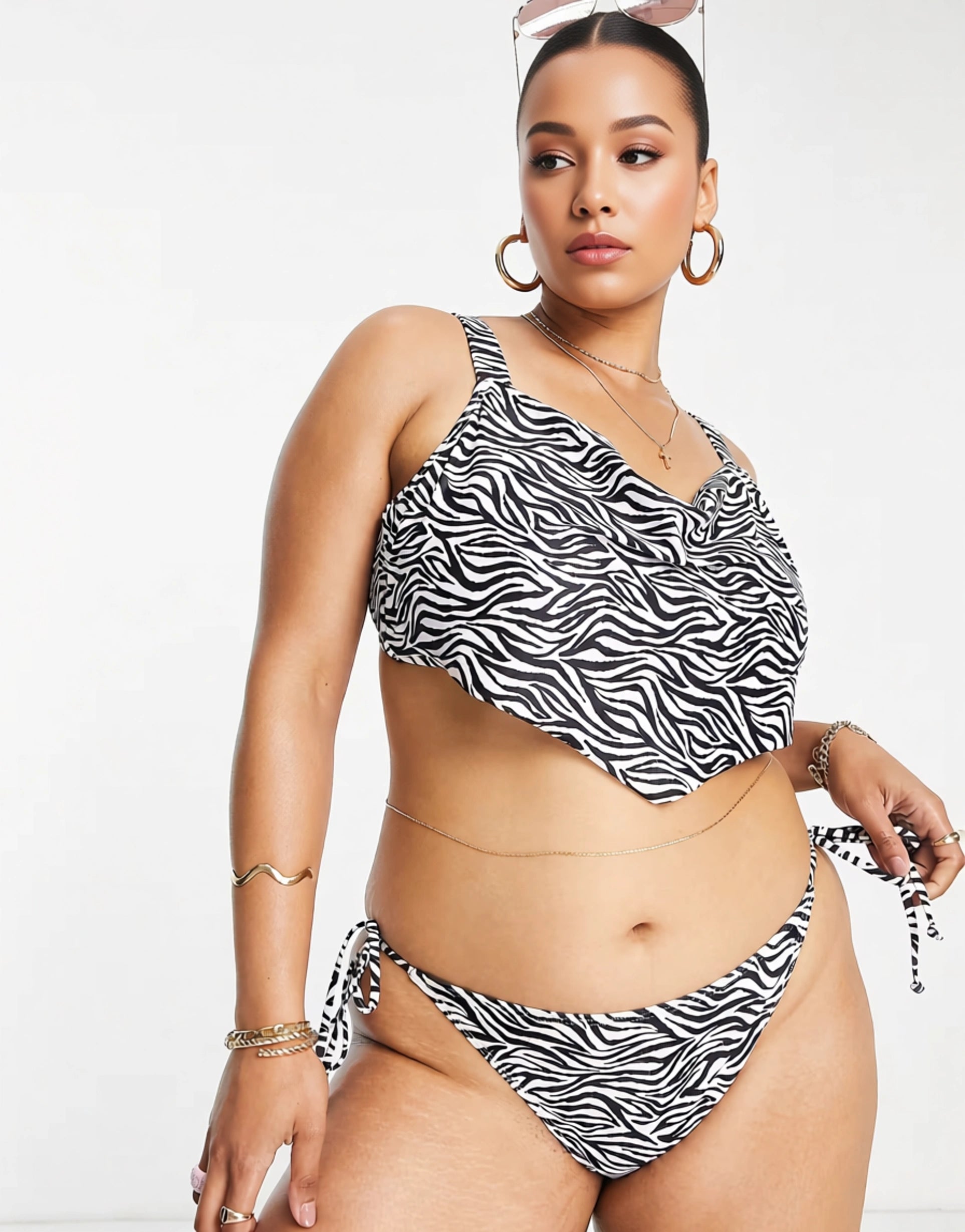 Womens South Beach Curve Mix & Match Handkerchief Bikinii Top In Zebra Print