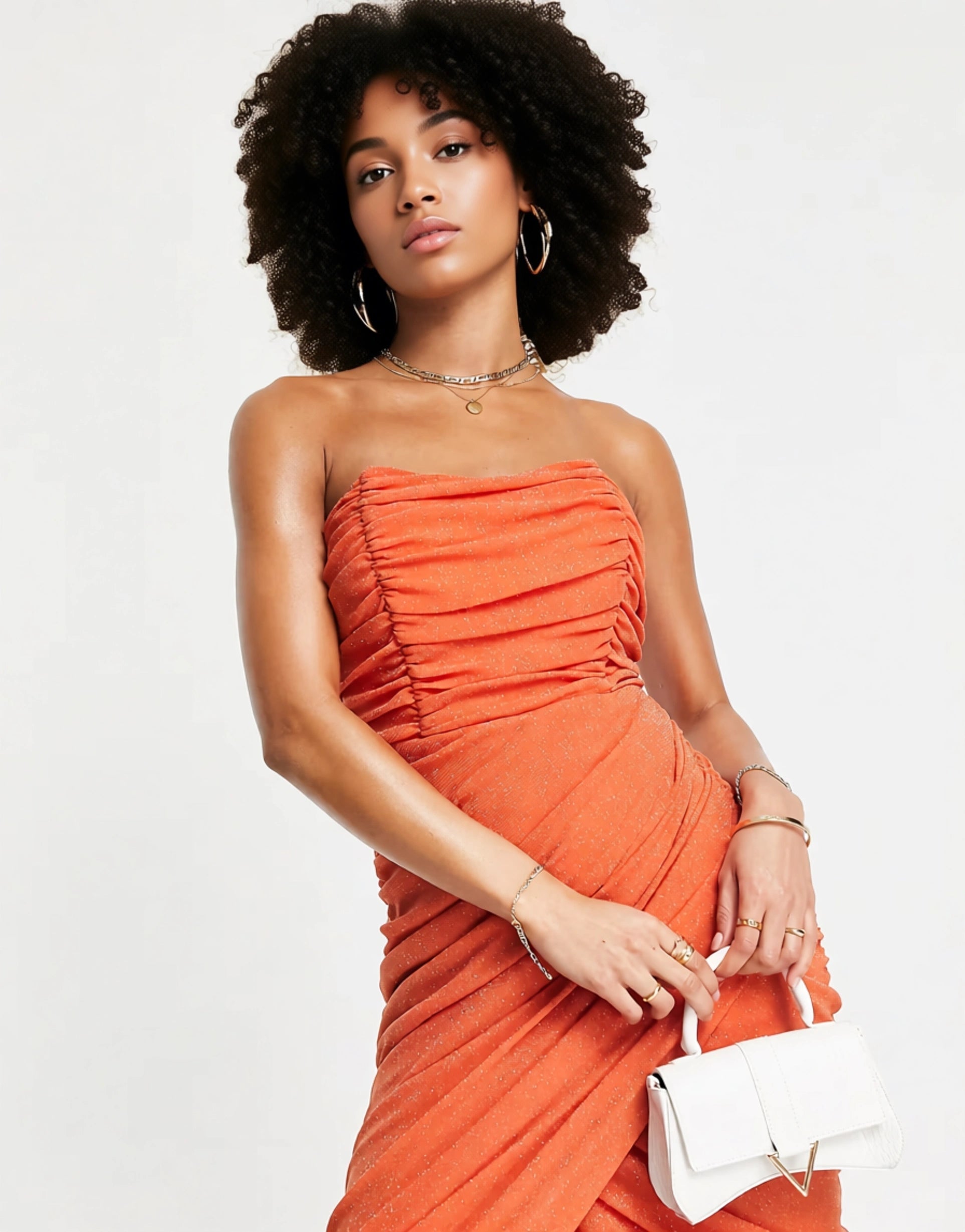 Rare Women's London Mesh Drape Wrap Midi Pencil Dress In Orange