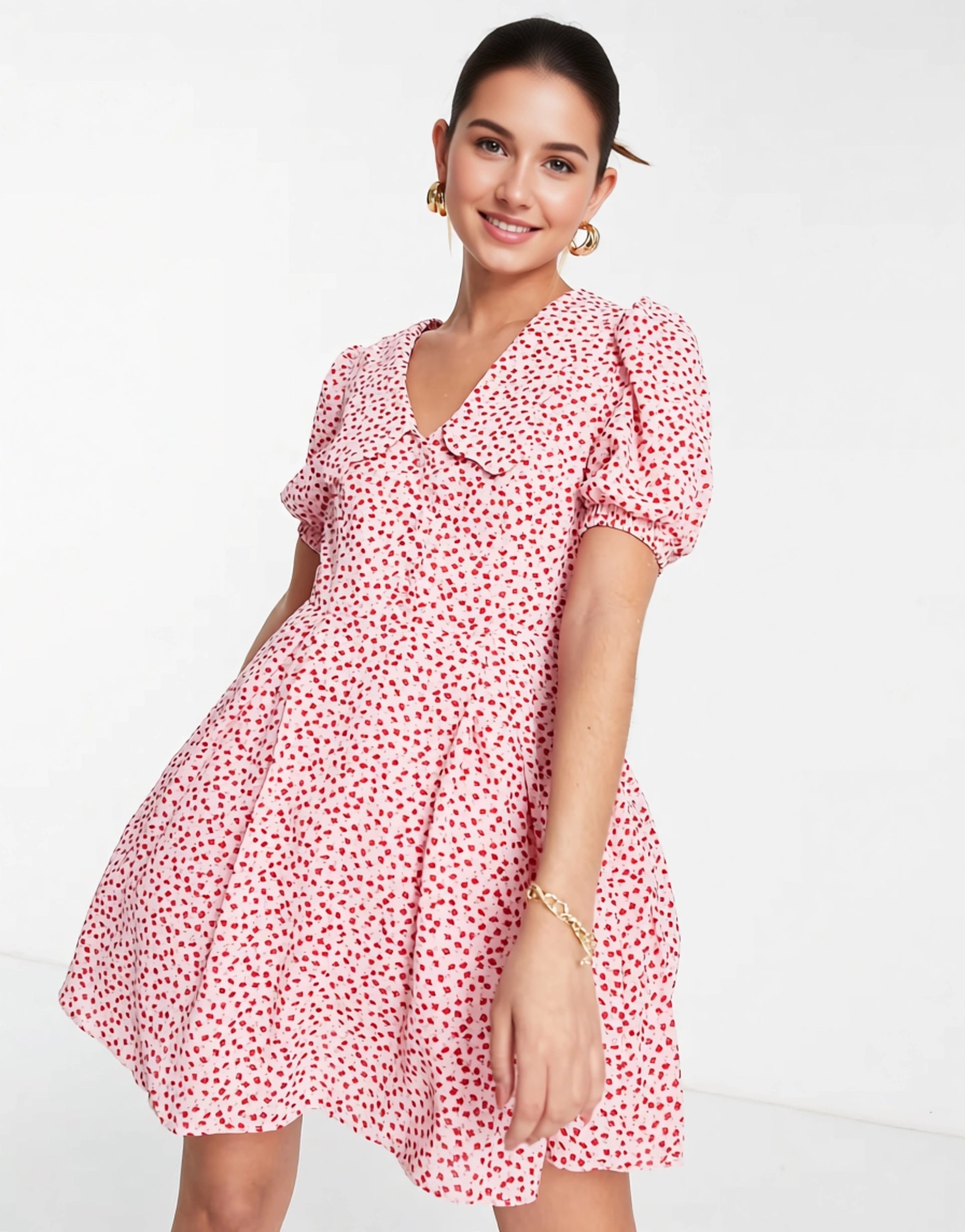 Collective The Label Womens Puff Sleeve Mini Dress in Ditsy Floral