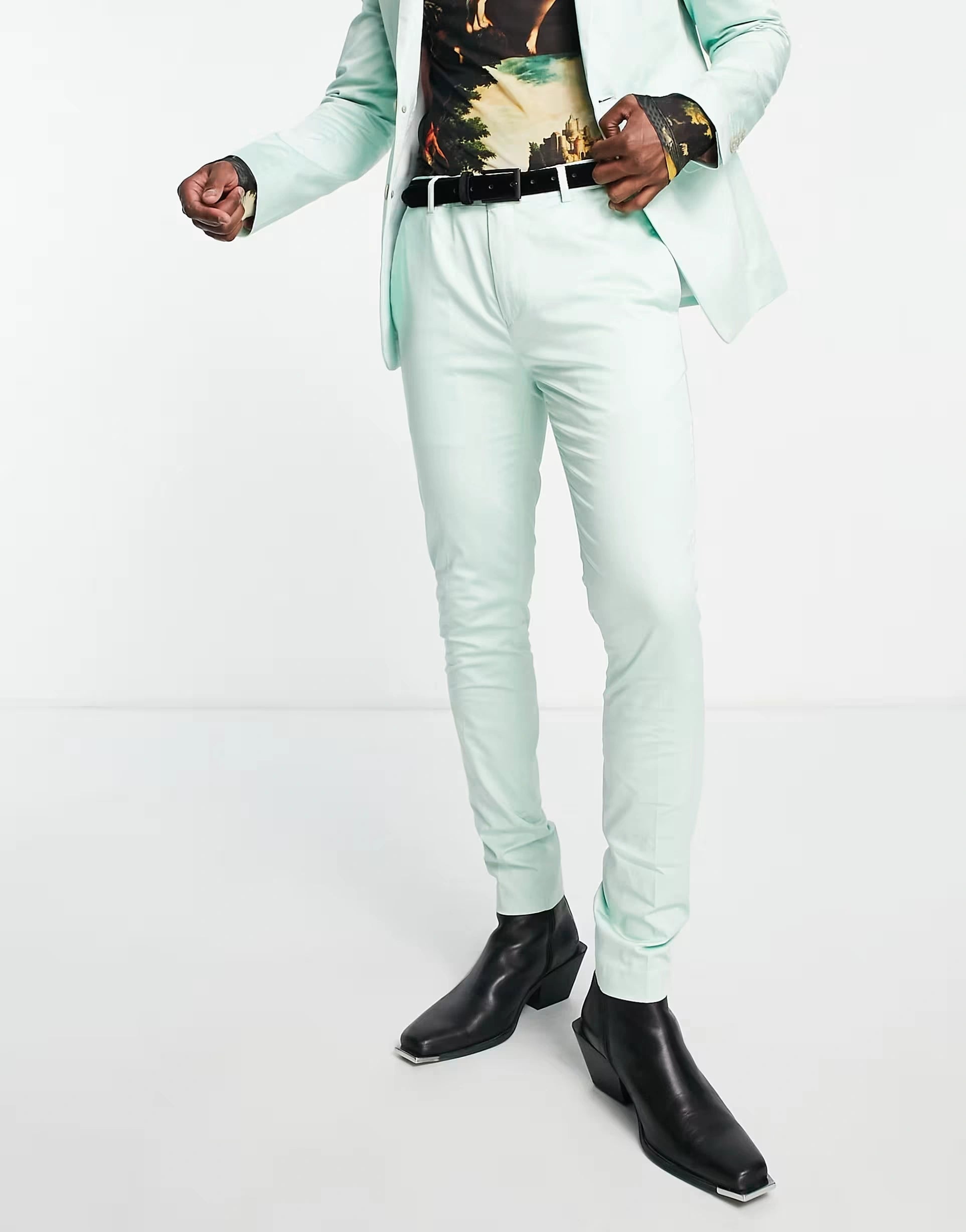 Mens Devils Advocate Super Skinny Suit Trousers In Mint