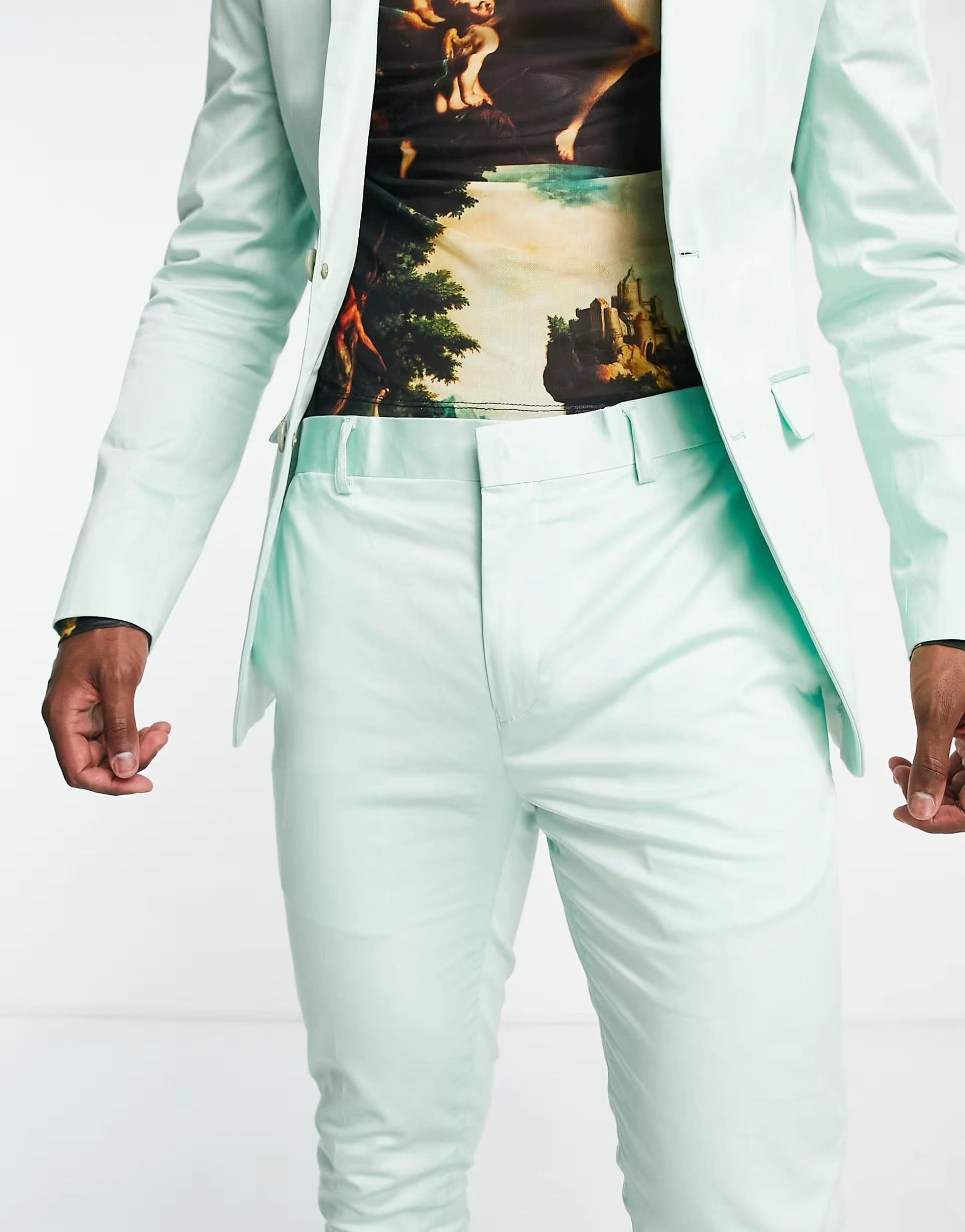 Mens Devils Advocate Super Skinny Suit Trousers In Mint