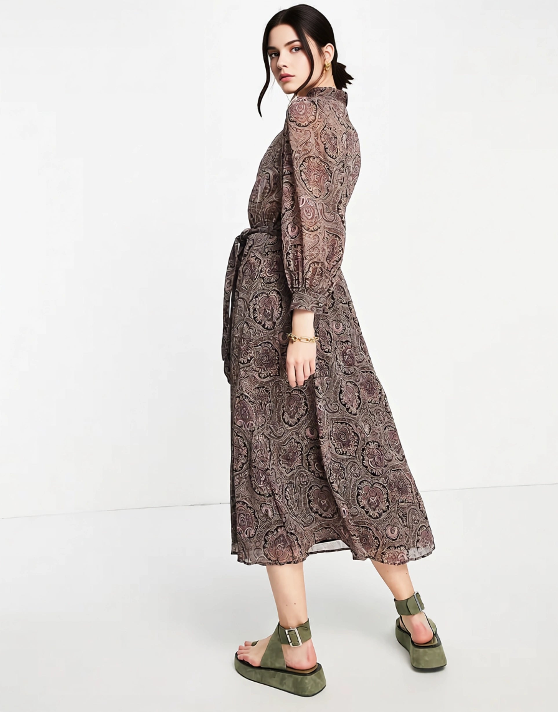 Mango Womens Tie Detail Paisley Print Midi Dress In Multi
