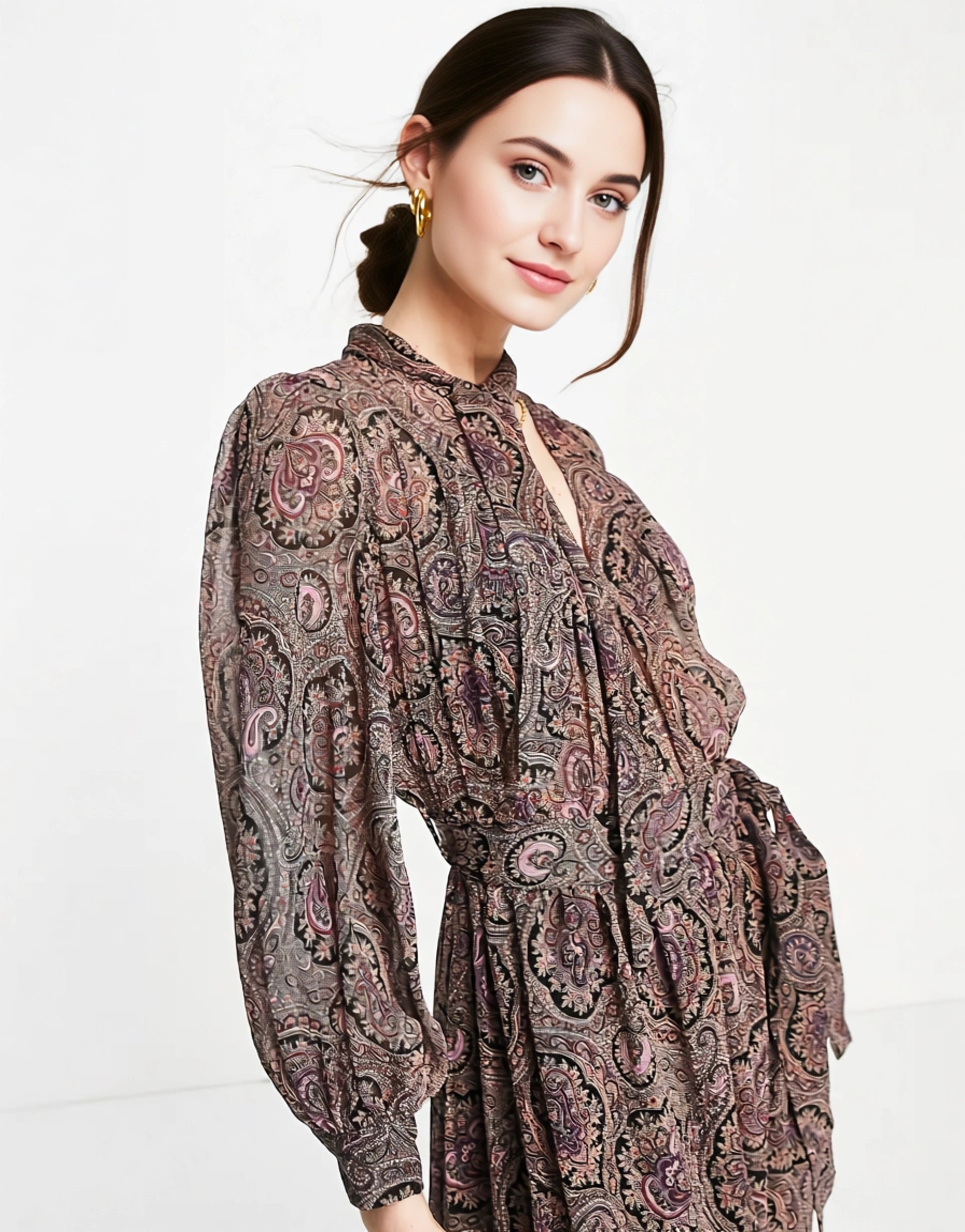 Mango Womens Tie Detail Paisley Print Midi Dress In Multi