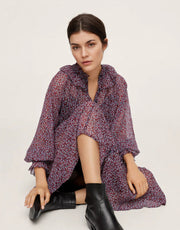 Mango Womens Sheer Detail Midi Dress in Floral Print In Multi