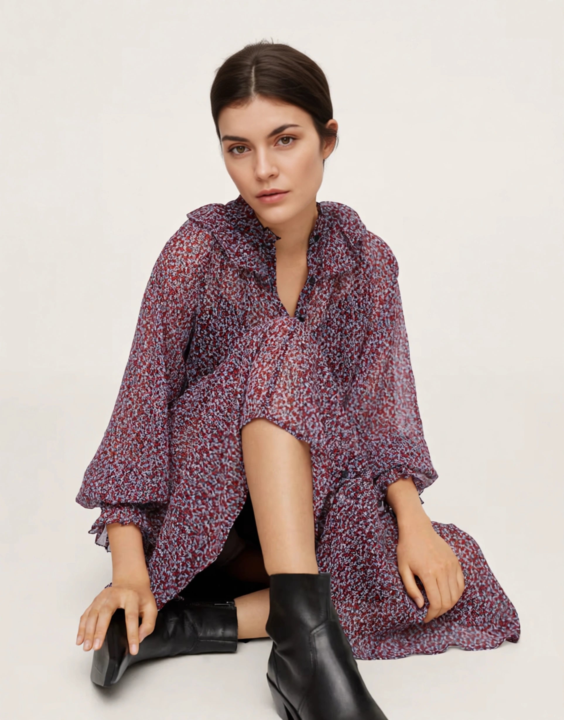 Mango Womens Sheer Detail Midi Dress in Floral Print In Multi