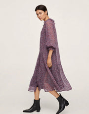 Mango Womens Sheer Detail Midi Dress in Floral Print In Multi