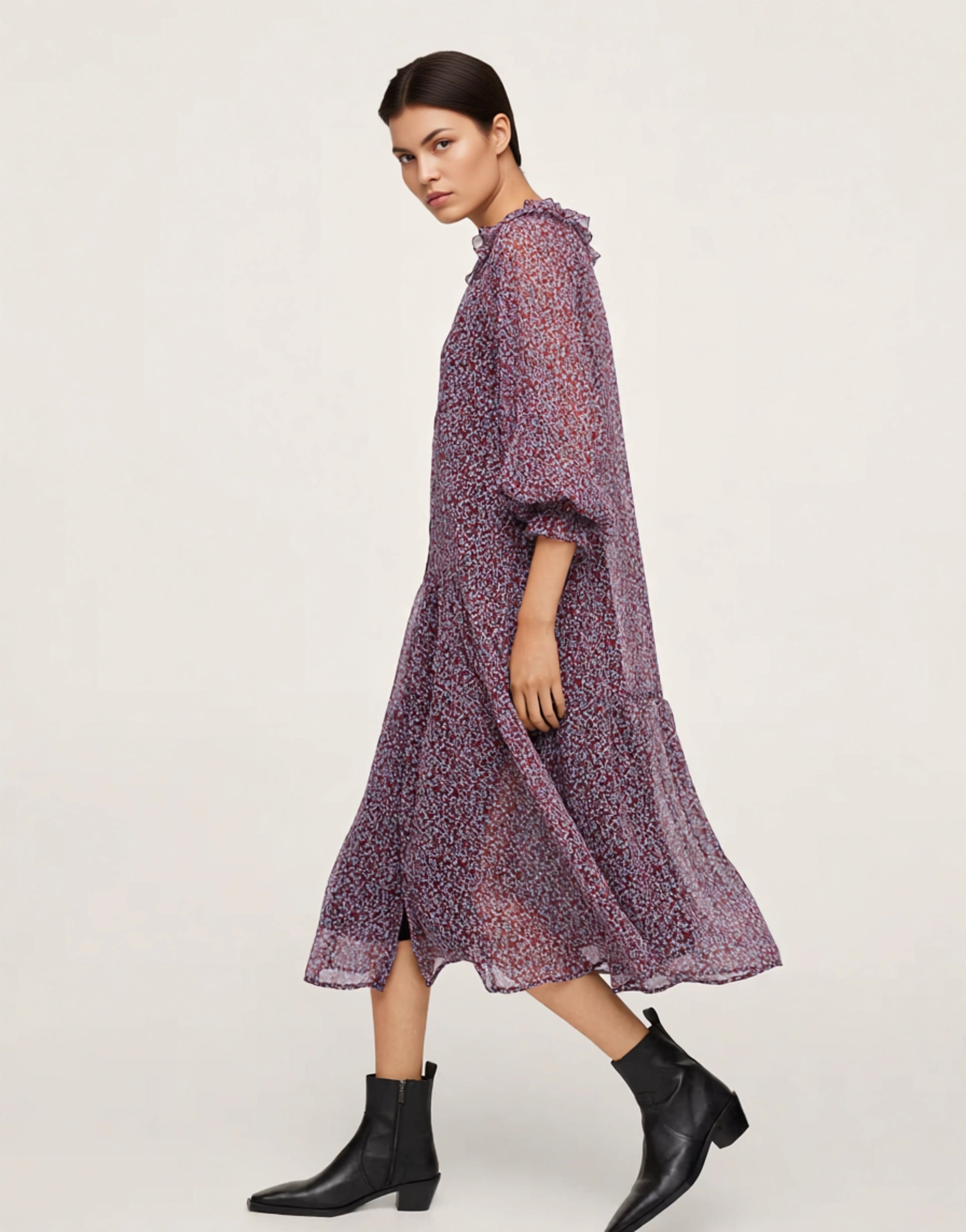 Mango Womens Sheer Detail Midi Dress in Floral Print In Multi