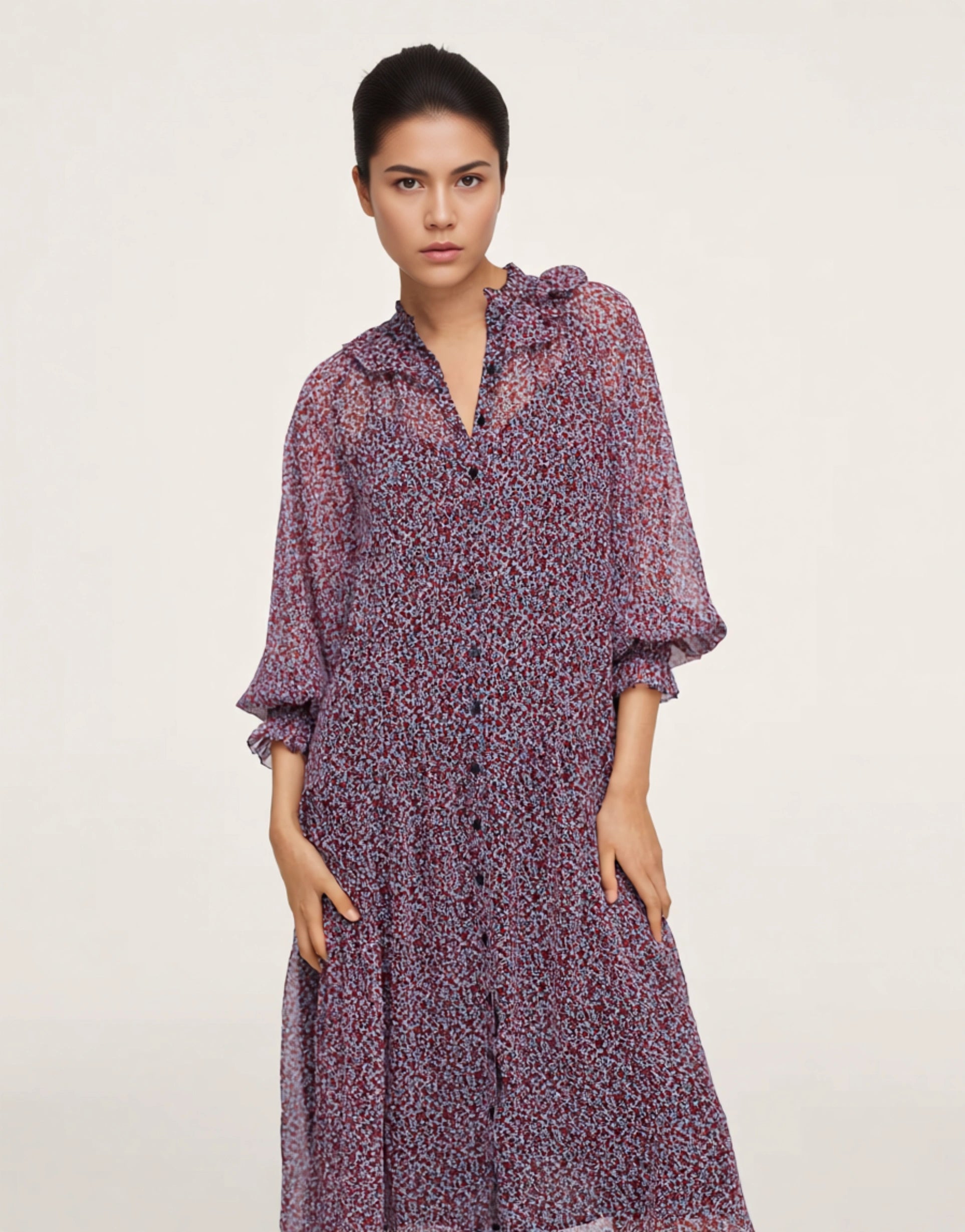 Mango Womens Sheer Detail Midi Dress in Floral Print In Multi