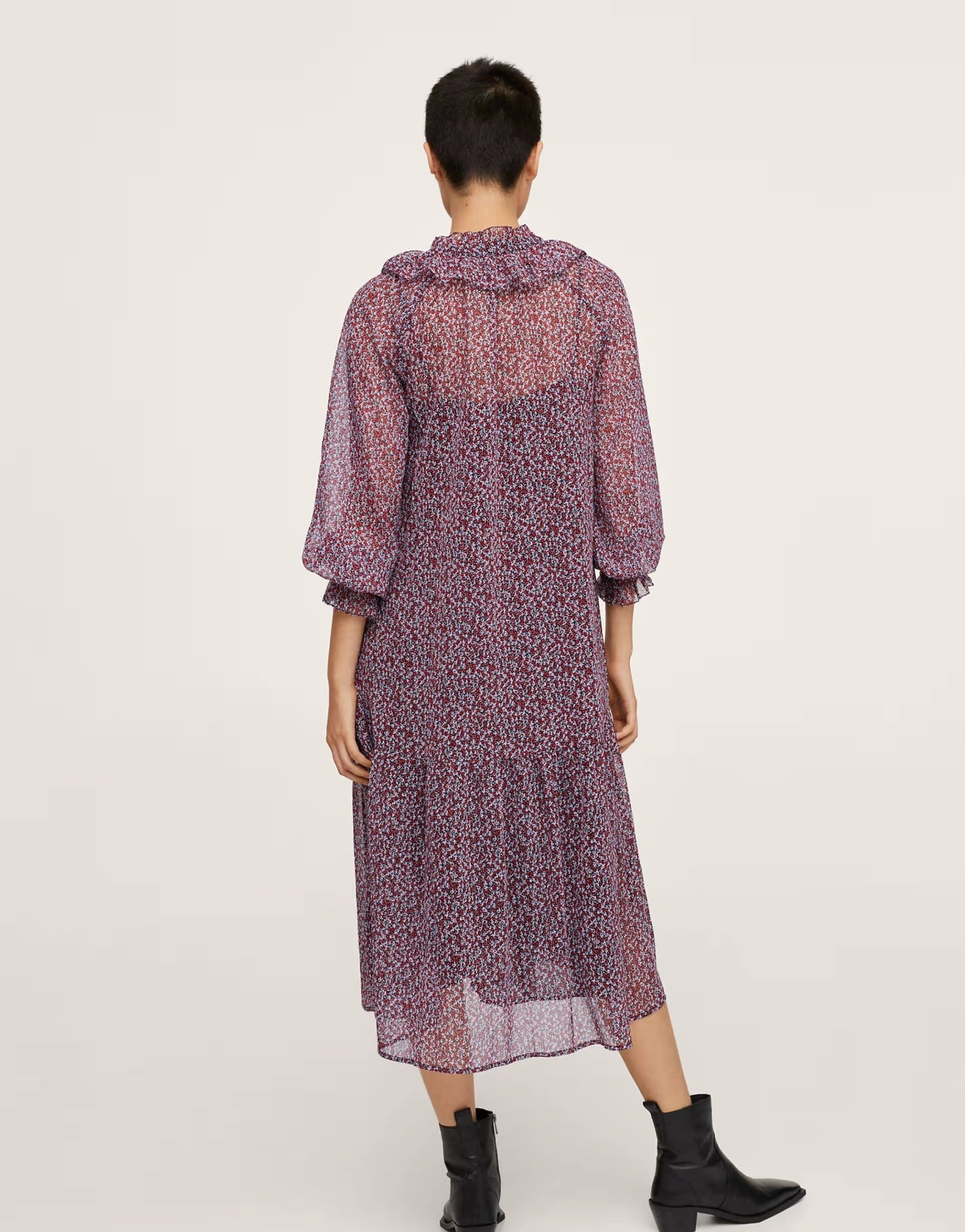 Mango Womens Sheer Detail Midi Dress in Floral Print In Multi