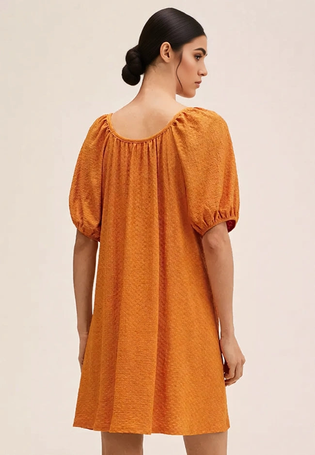 Mango Women's Tie Detail Puff Sleeve Mini Dress In Orange