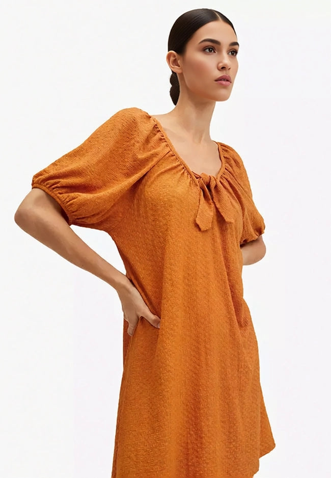 Mango Women's Tie Detail Puff Sleeve Mini Dress In Orange
