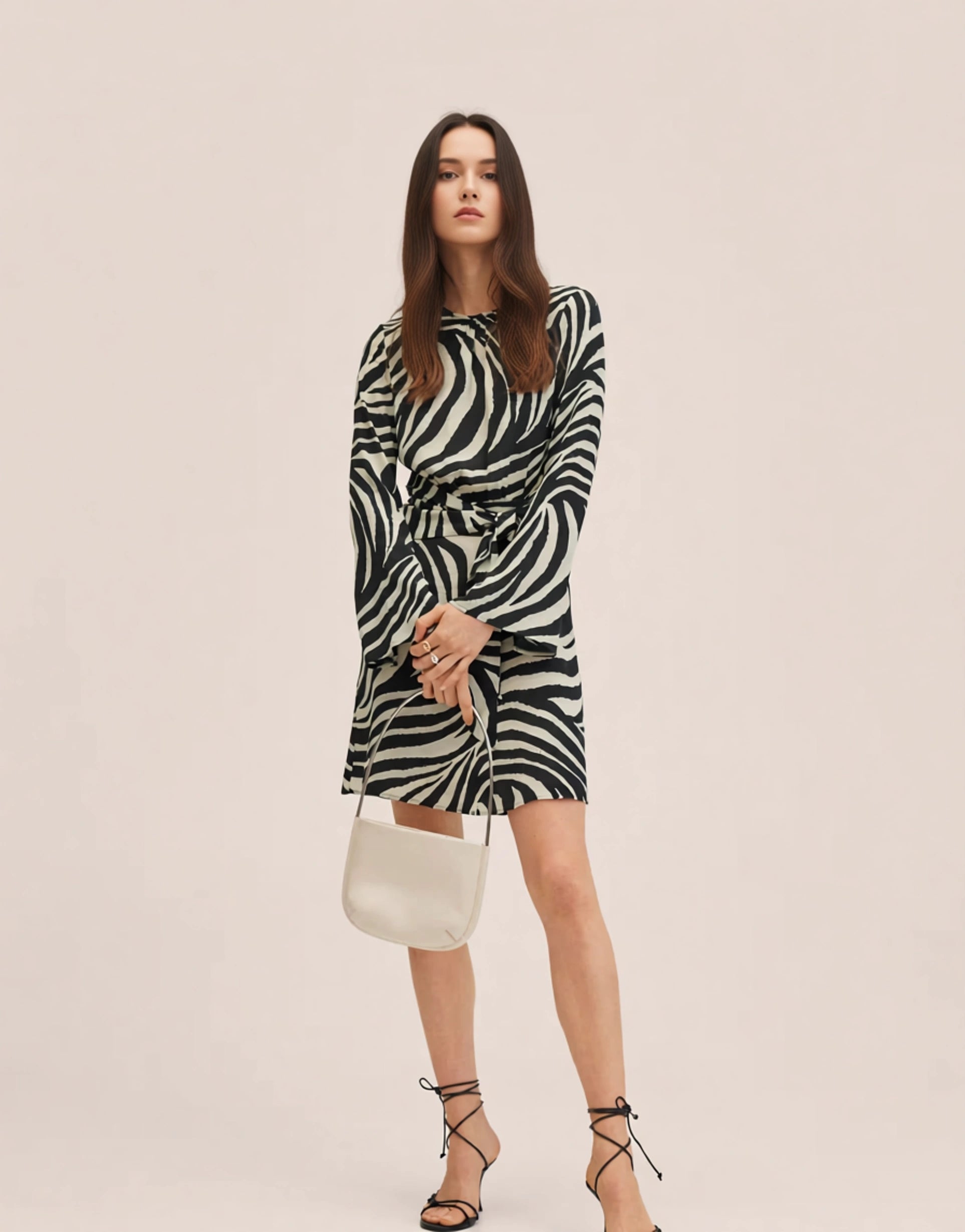 Womens Mango Tie Front Detail Mini Dress In Monochrome Zebra Print