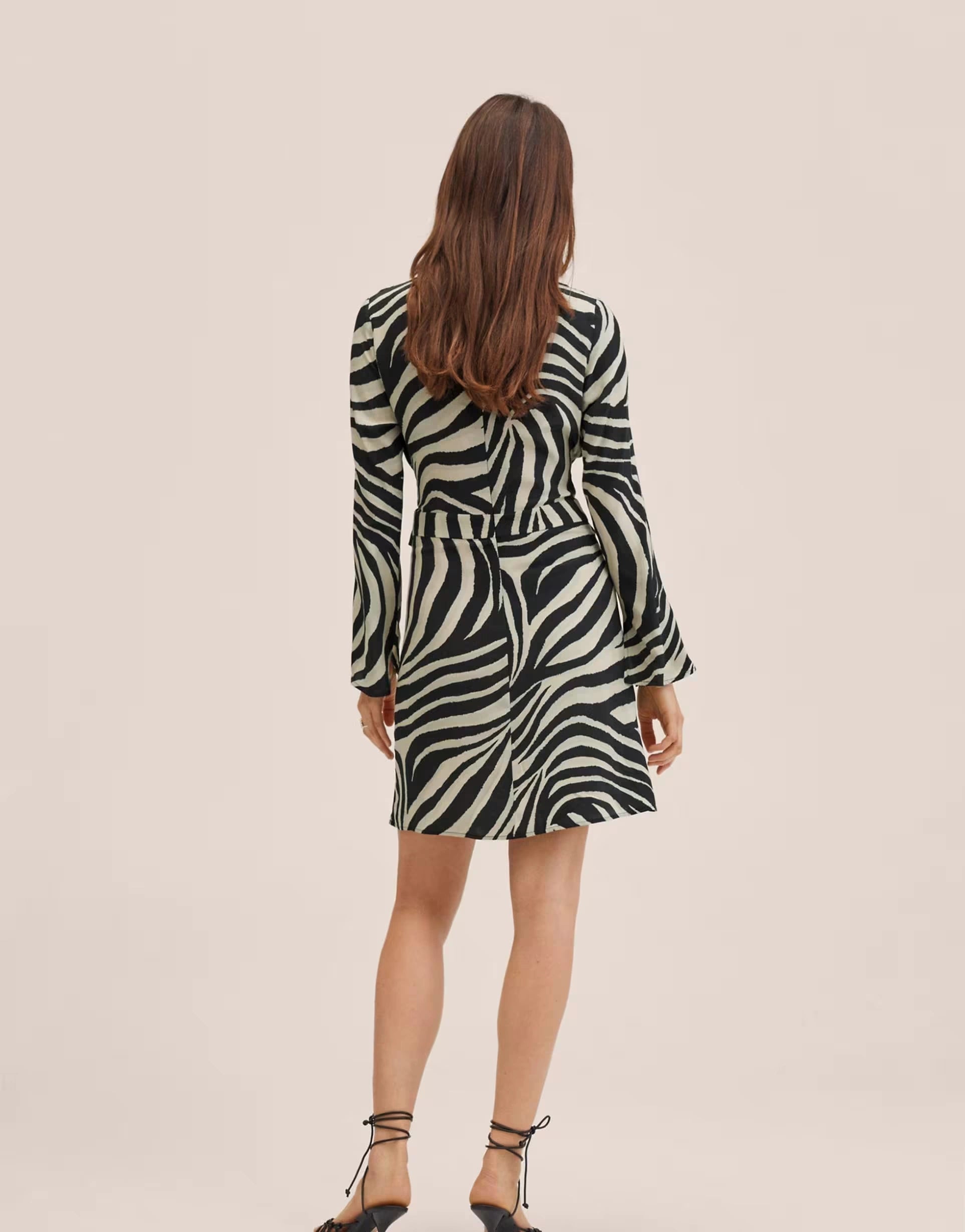 Womens Mango Tie Front Detail Mini Dress In Monochrome Zebra Print