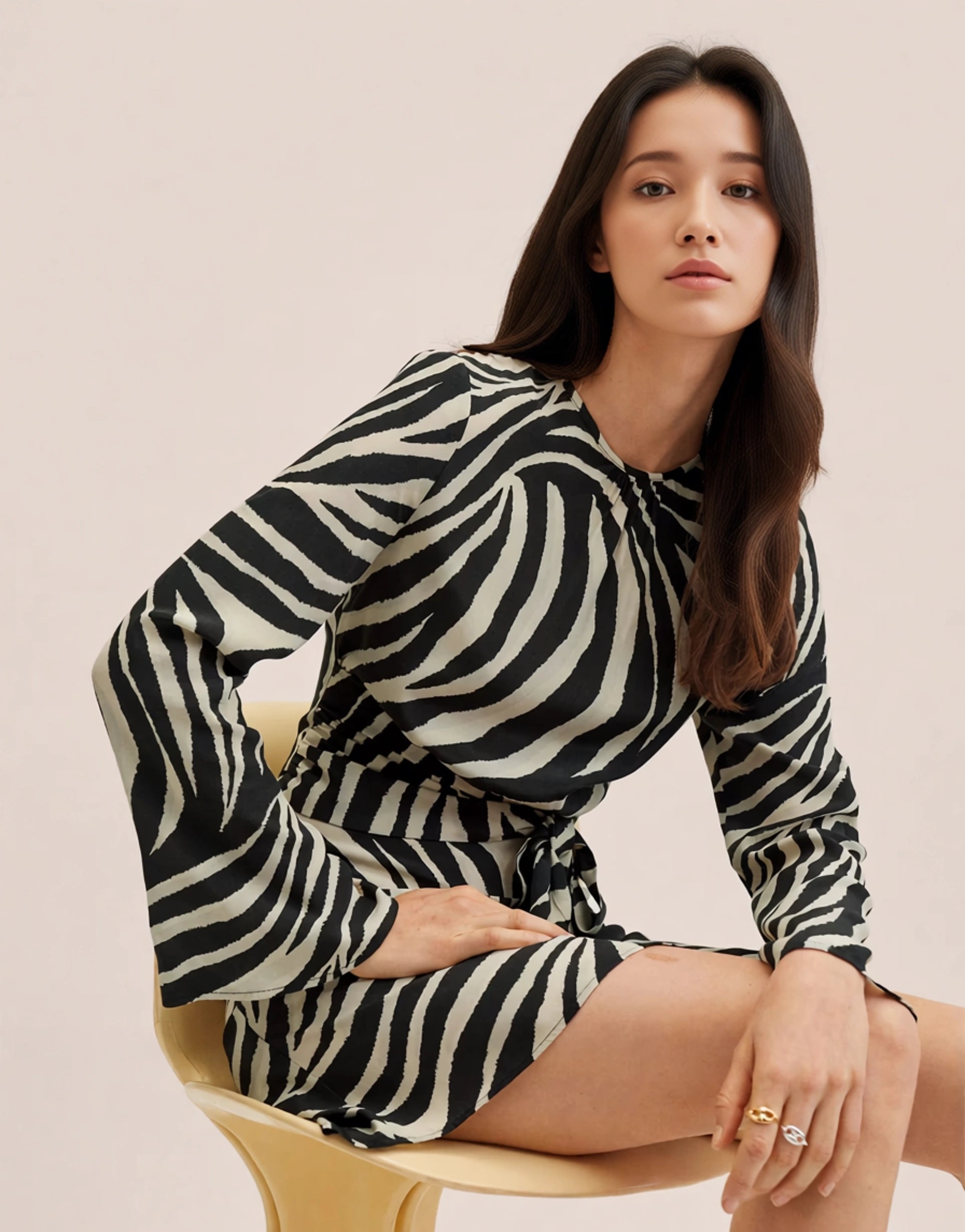 Womens Mango Tie Front Detail Mini Dress In Monochrome Zebra Print