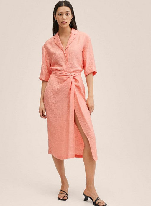 Mango Womens Twist Detail Split Midi Skirt in Soft Pink