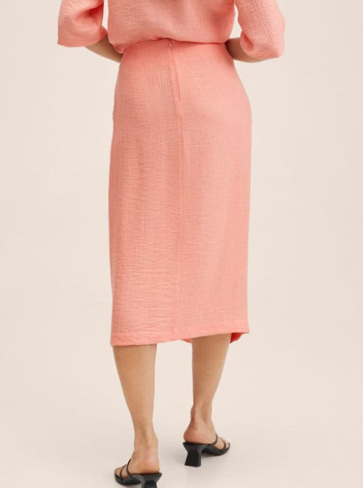 Mango Womens Twist Detail Split Midi Skirt in Soft Pink