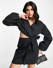 Pretty Lavish Womens Cut Out Wrap Shirt Mini Dress In Black