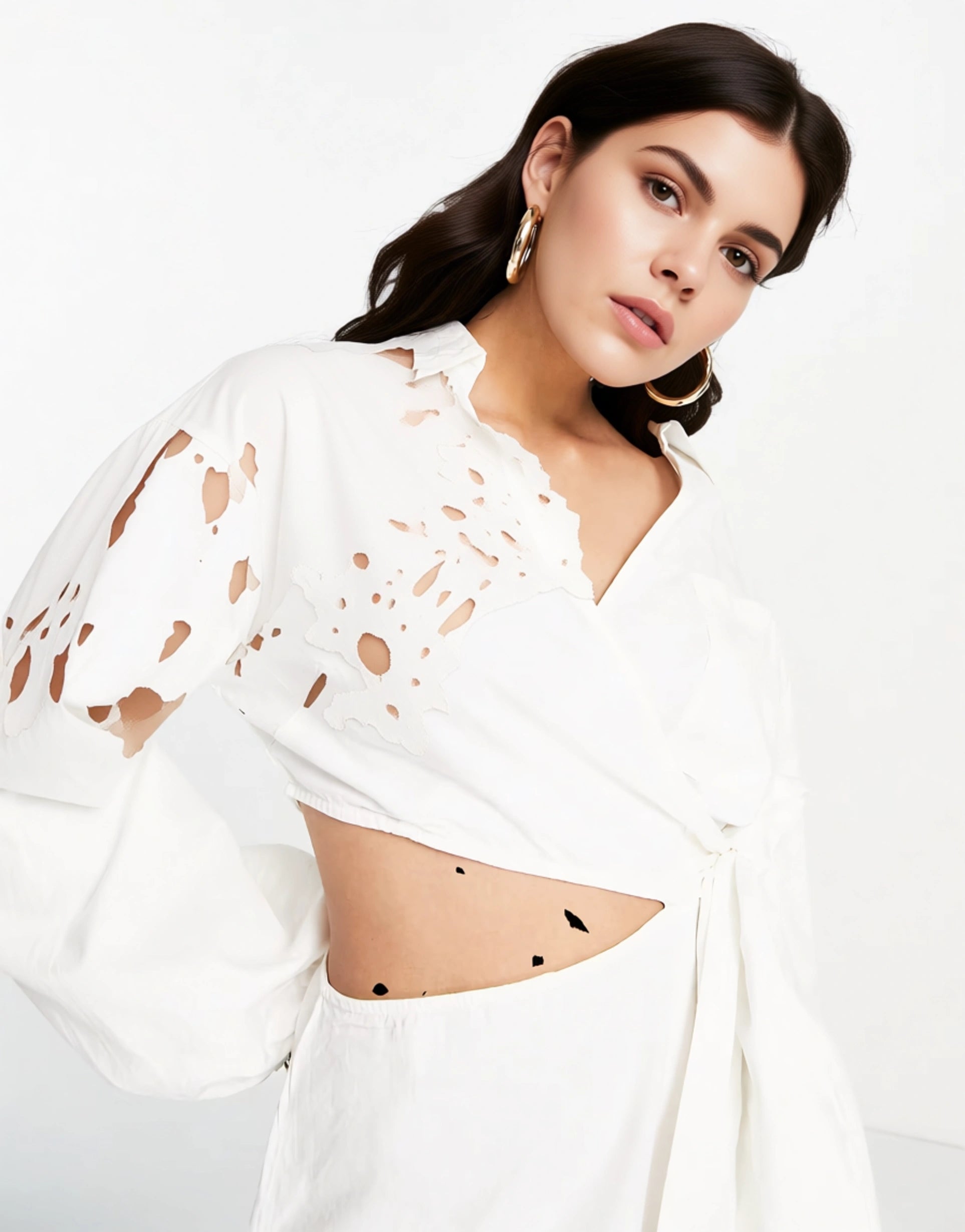 Pretty Lavish Women's Cut Out Wrap Shirt Mini Dress In White