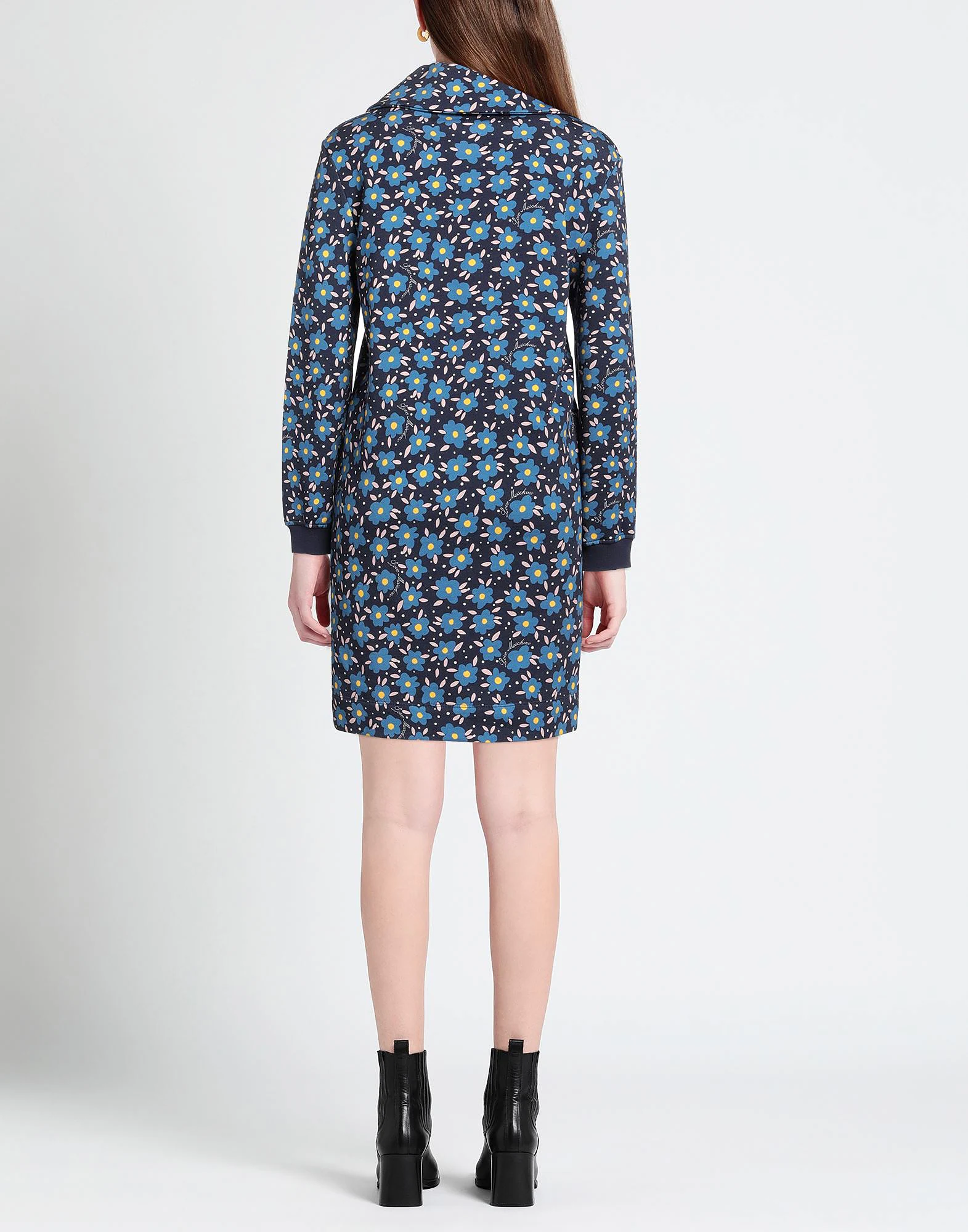 Love Moschino 80s flower print hooded jersey dress in blue