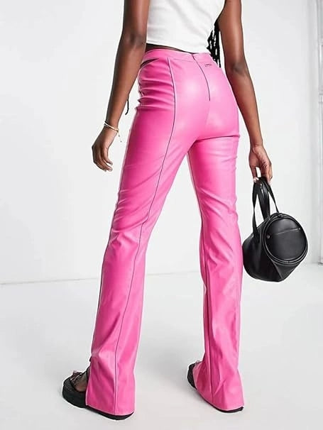 The Couture Club Womens Cut Out Waist Leather Look Trousers In Pink