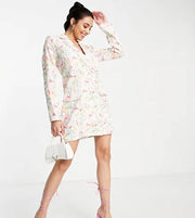 Saint Genies Womens Tailored Blazer Dress in Floral Print In Multi
