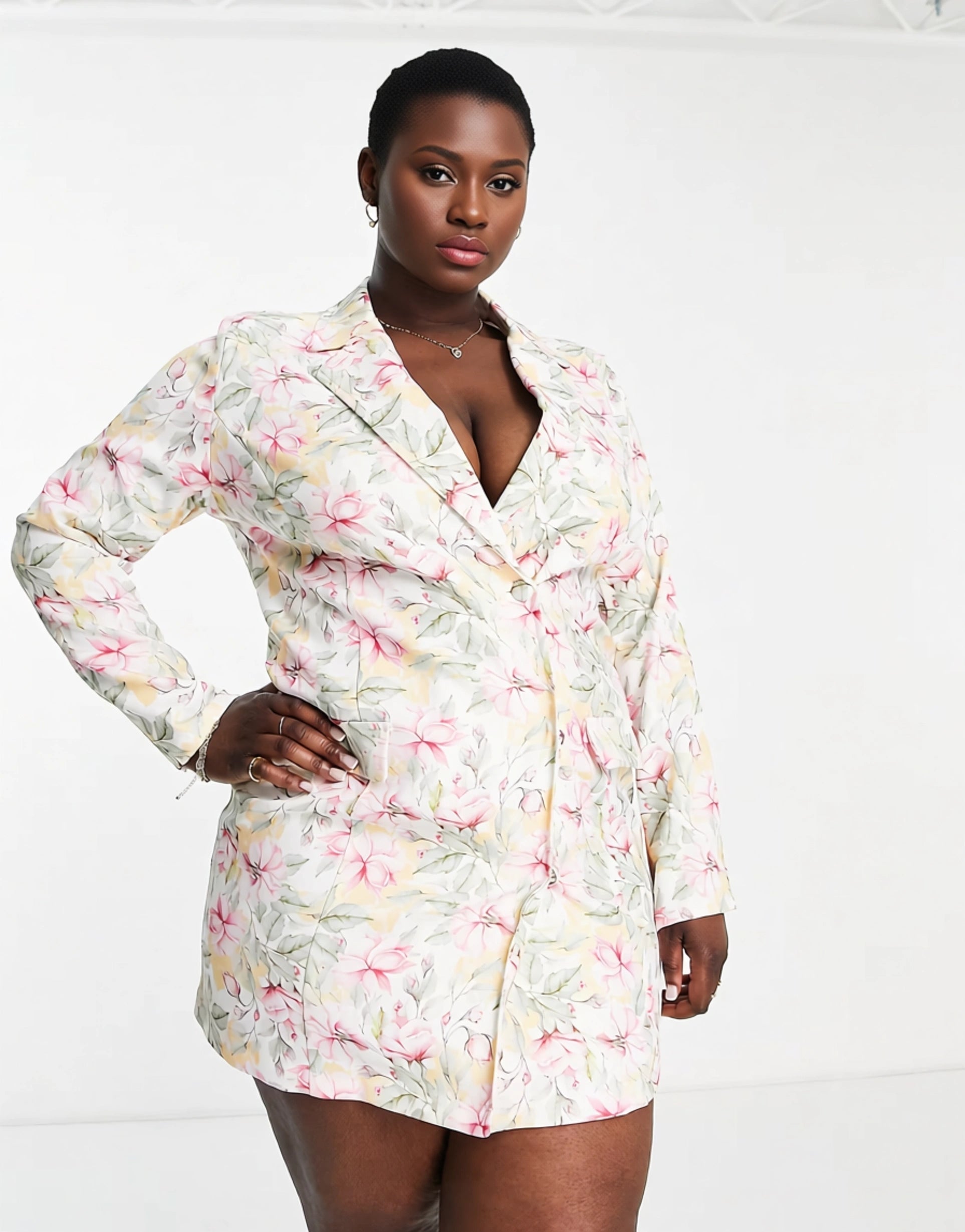 Saint Genies Plus Womens Tailored Blazer Dress in Floral Print