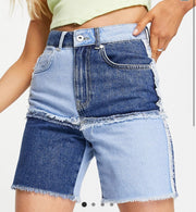 The Ragged Priest Womens Denim Patchwork Shorts