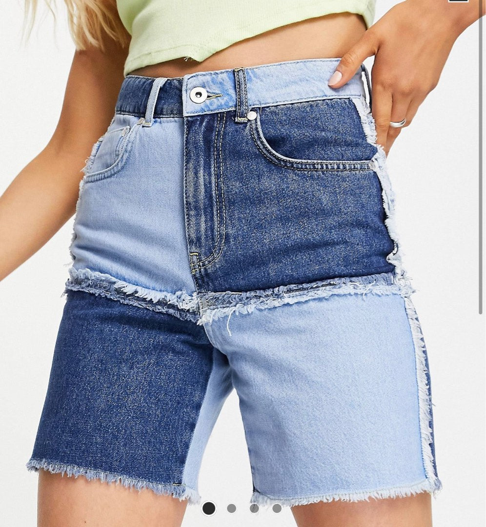 The Ragged Priest Womens Denim Patchwork Shorts