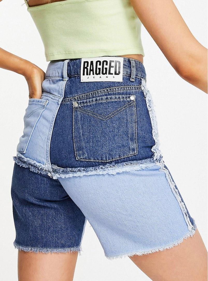The Ragged Priest Womens Denim Patchwork Shorts