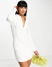 Aria Cove Womens Button Front Mandarin Collar Detail Mini Dress In White