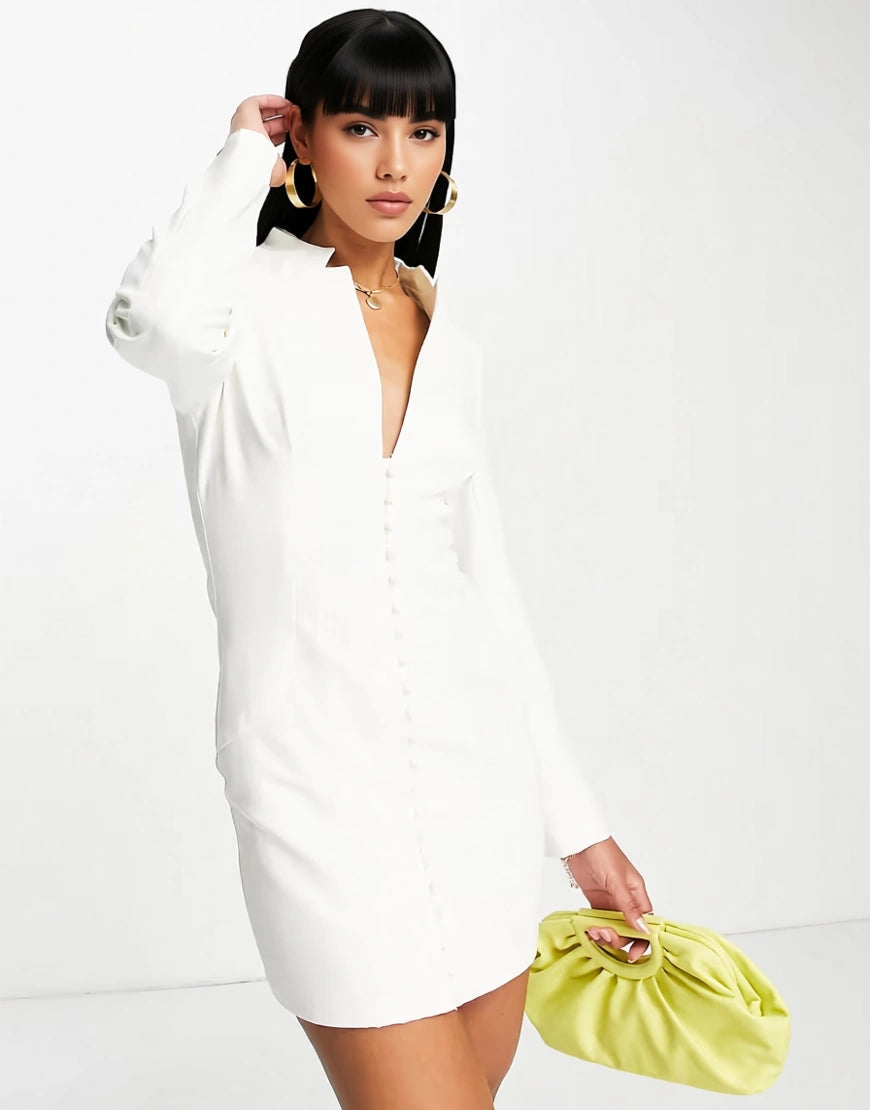 Aria Cove Womens Button Front Mandarin Collar Detail Mini Dress In White