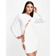 Aria Cove Womens Cut Out Hole Detail Long Sleeve Mini Dress In White