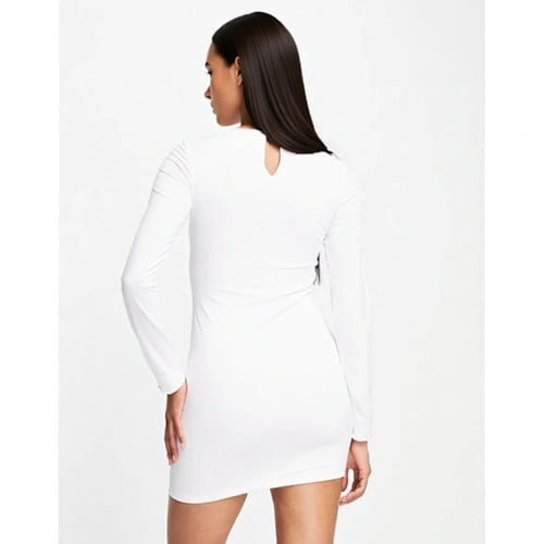 Aria Cove Womens Cut Out Hole Detail Long Sleeve Mini Dress In White