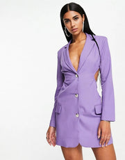 Aria Cove Womens Ruched Open Back Blazer Dress in Lilac In Purple