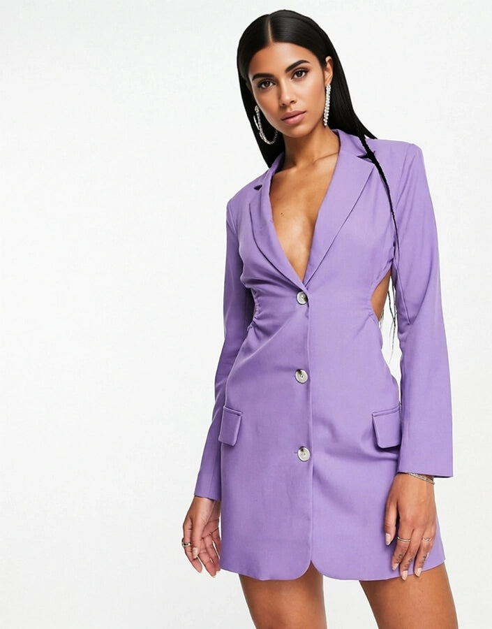 Aria Cove Womens Ruched Open Back Blazer Dress in Lilac In Purple