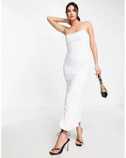Womens Aria Cove Ruched Midi Dress With High Thigh Split In White