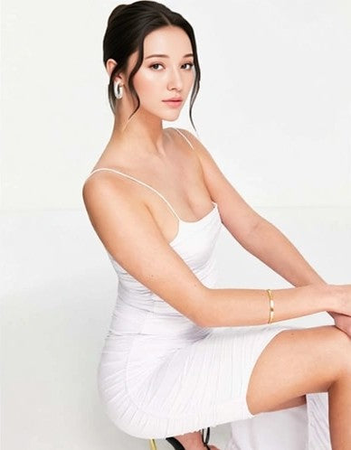 Womens Aria Cove Ruched Midi Dress With High Thigh Split In White