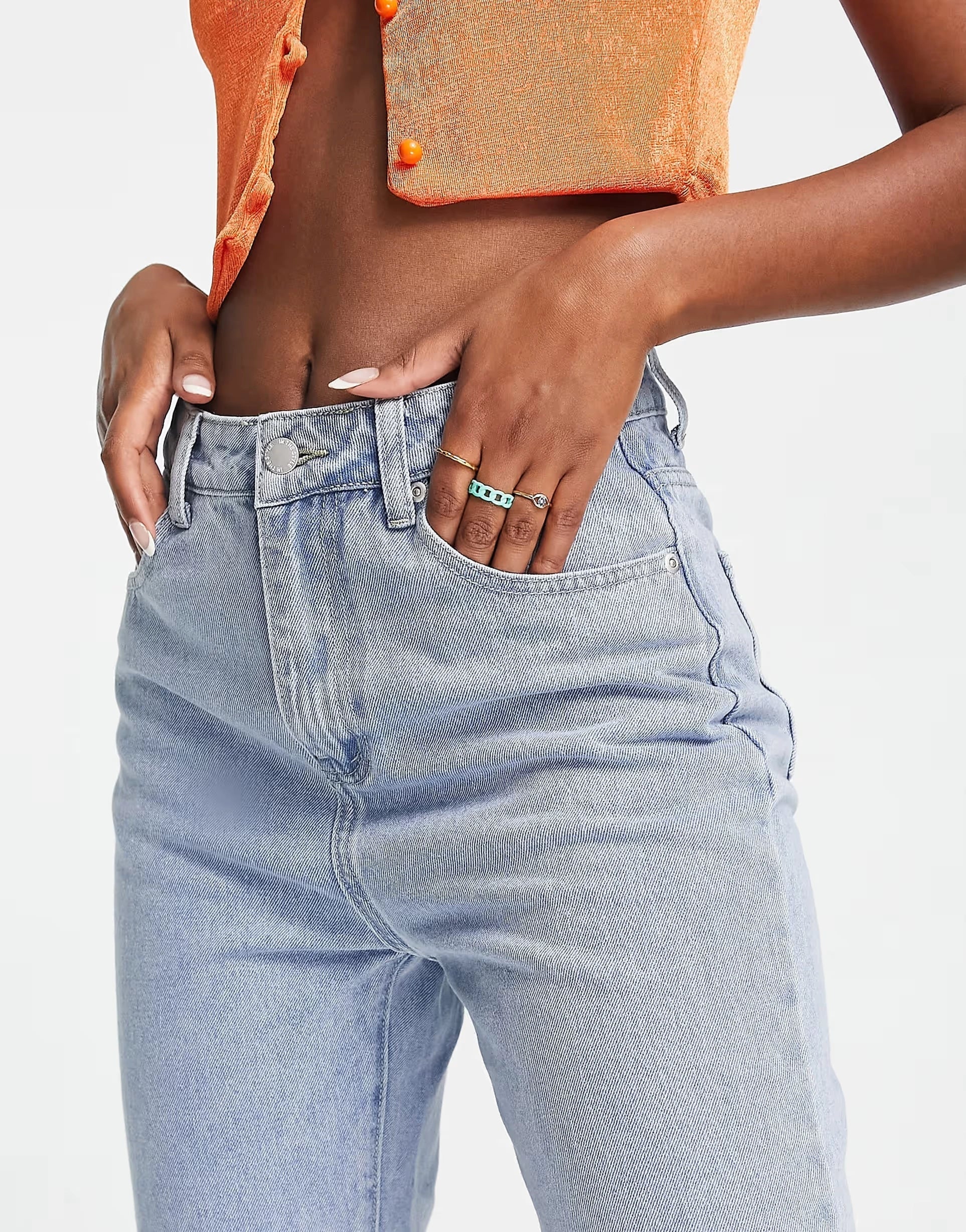In The Style Womens Straight Leg Jean in Mid Blue Wash In Blue
