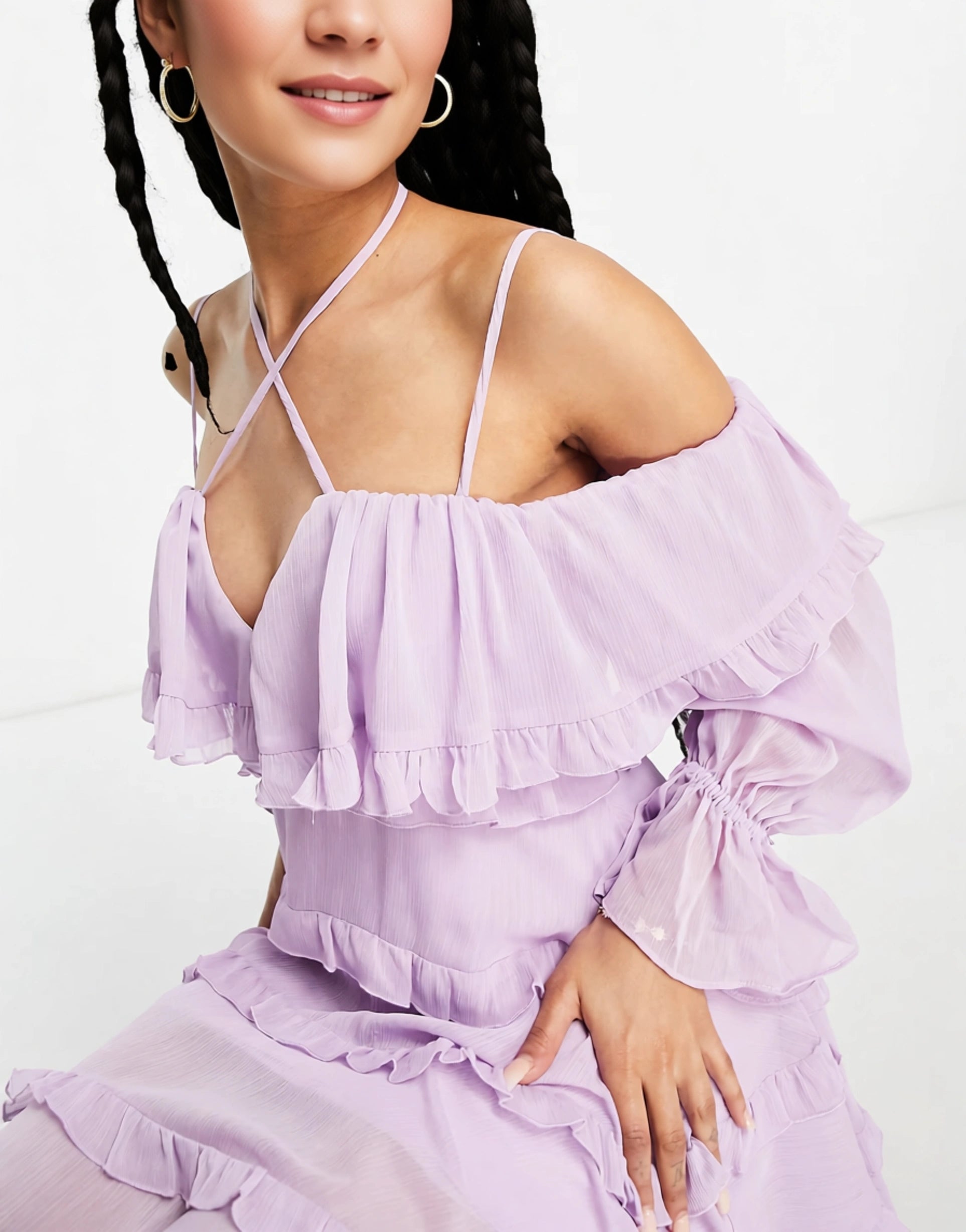 Forever New Petite Women's Tiered Ruffle Mini Dress in Lilac In Purple