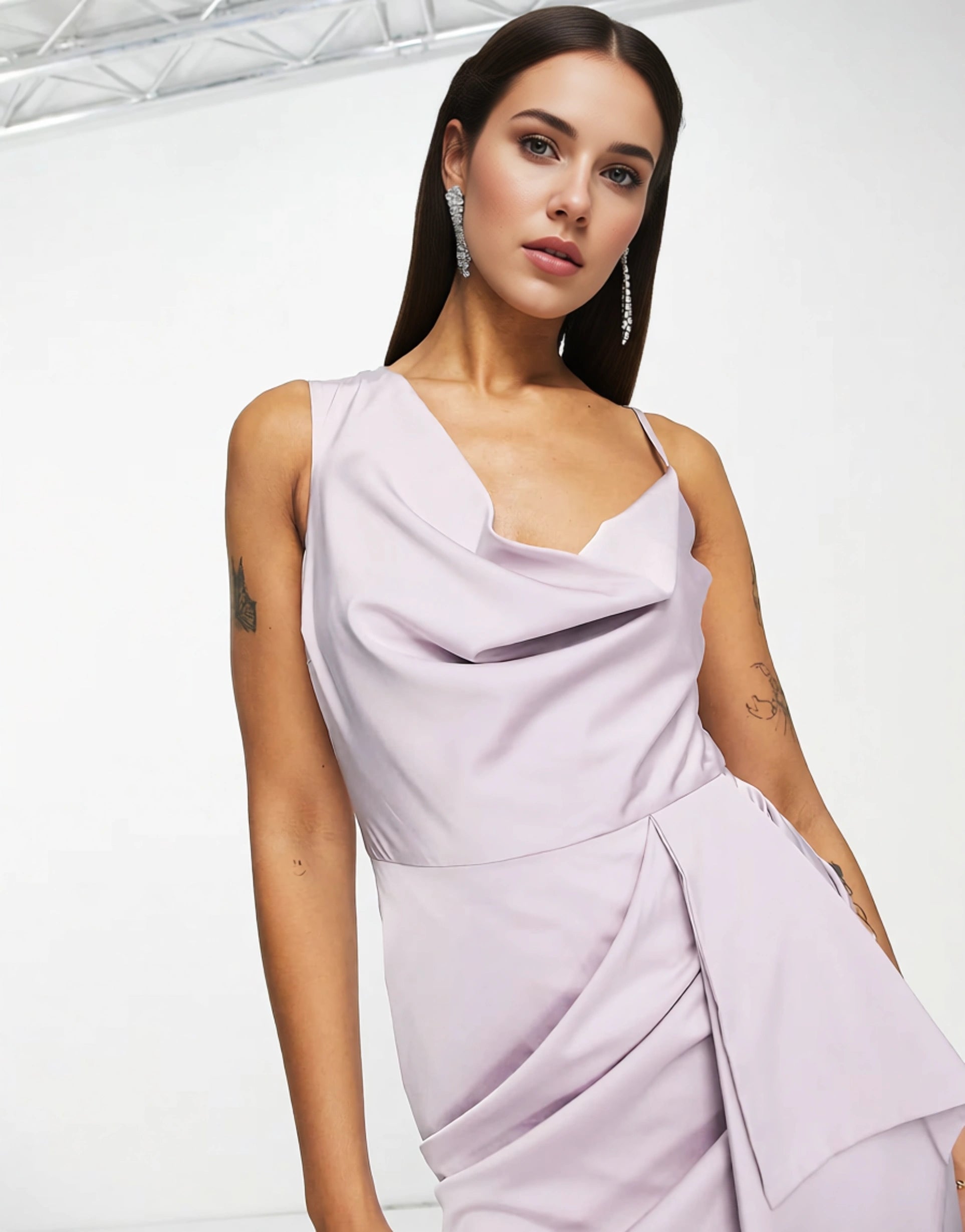 Lavish Alice Womens Cowl Neck One Shoulder Cape Dress in Lavender